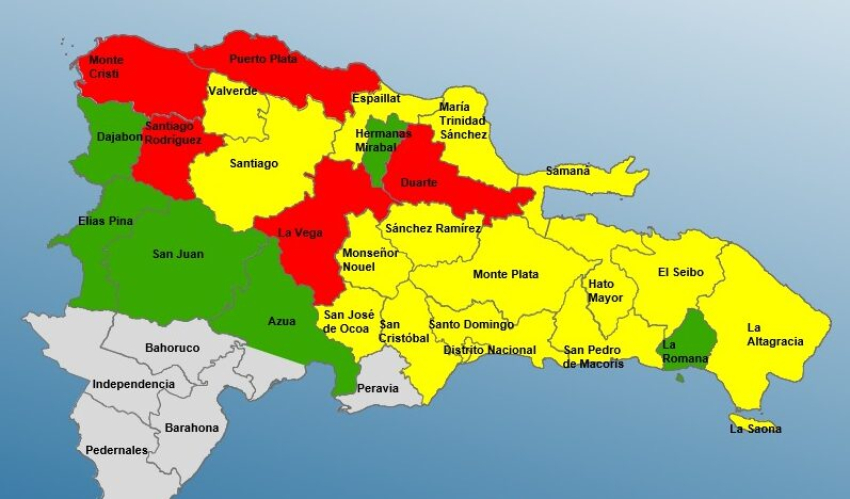 COE coloca 5 provincias en alerta roja por efectos de vaguada
