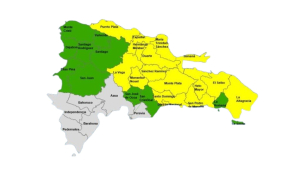 Quince provincias y el Distrito Nacional en alerta amarilla y 10 en verde